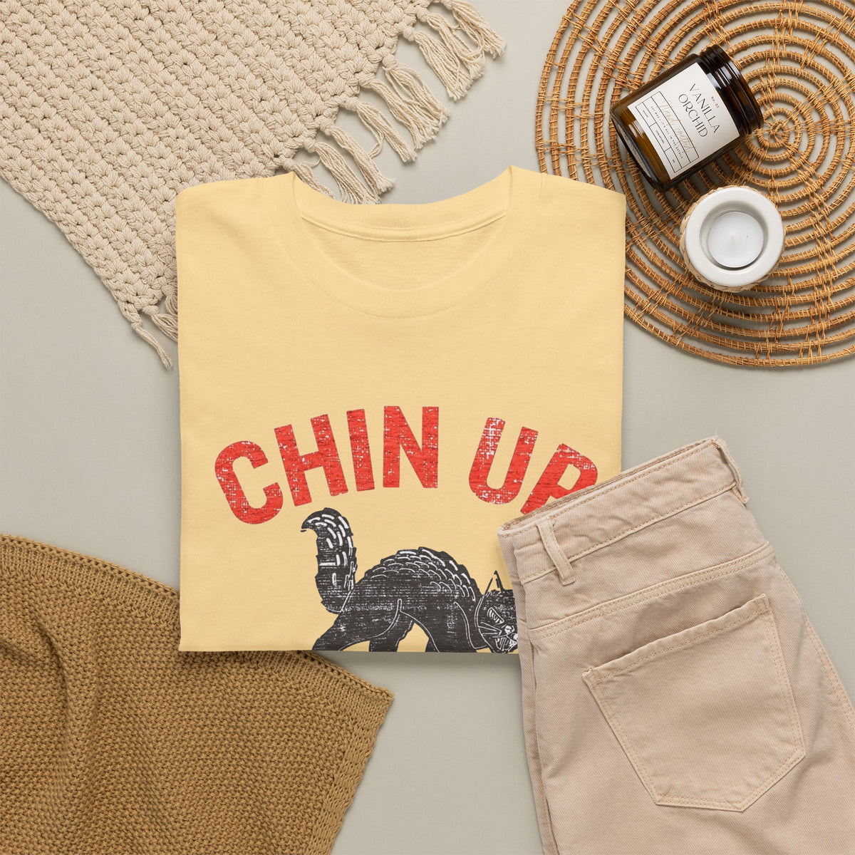 Chin Up Fangs Out Graphic T Shirt Men's Retro Cat Heavy Cotton Tee