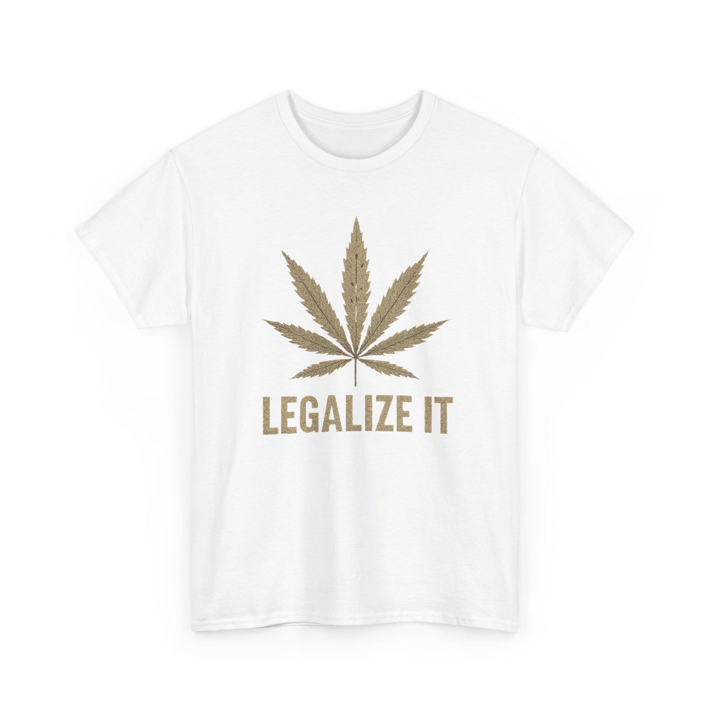Gold Weed Leaf Graphic T Shirt Unisex Heavy Cotton Tee Gift