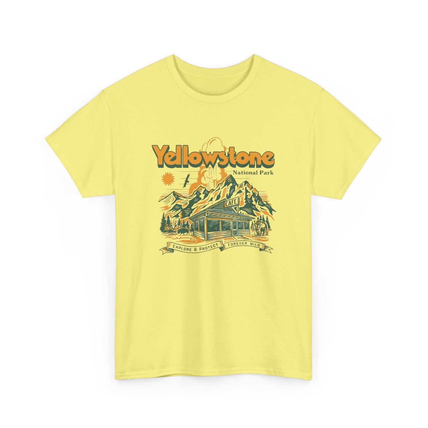 Yellowstone National Park Retro Graphic T Shirt Unisex Heavy Cotton Tee