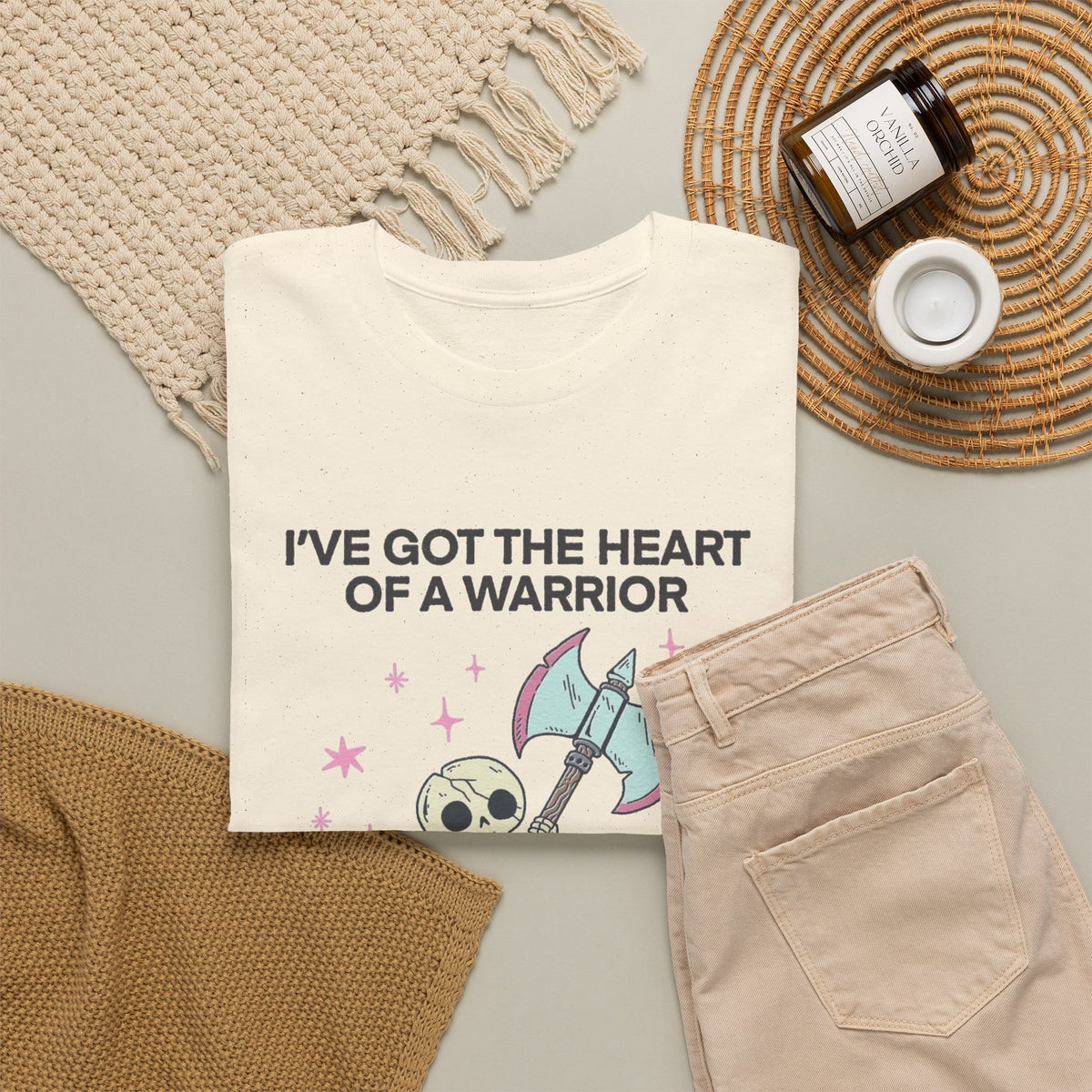 Skeleton Warrior Quote T-Shirt | Heart of a Warrior Men's Graphic Tee
