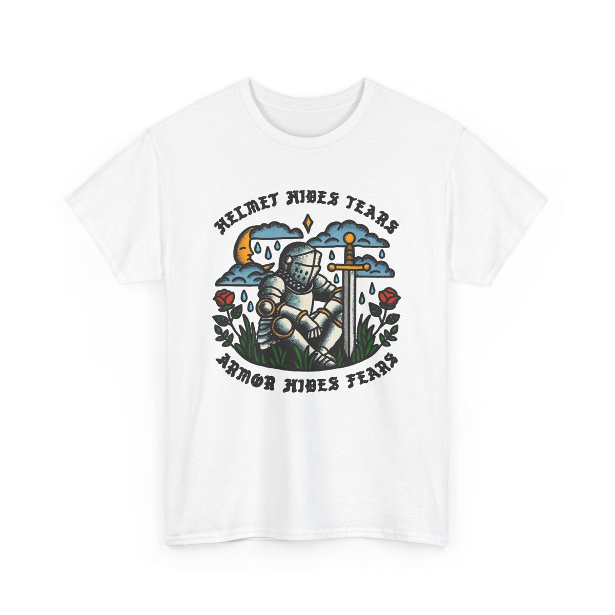 Helmet Hides Tears Medieval Graphic T Shirt Men's Heavy Cotton Tee