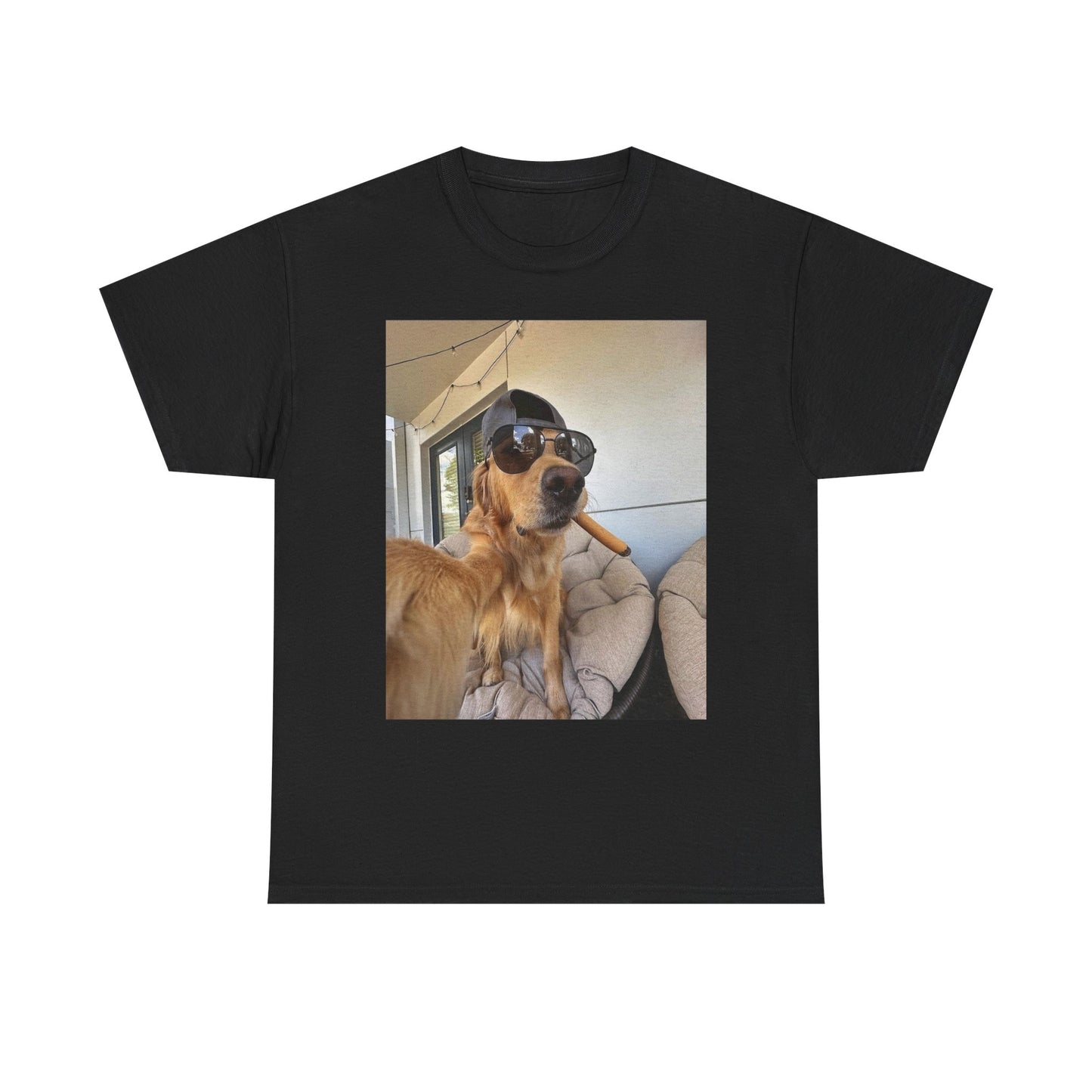 Golden Retriever Cigar Selfie Funny Graphic T-Shirt Unisex Heavy Cotton Tee NEW