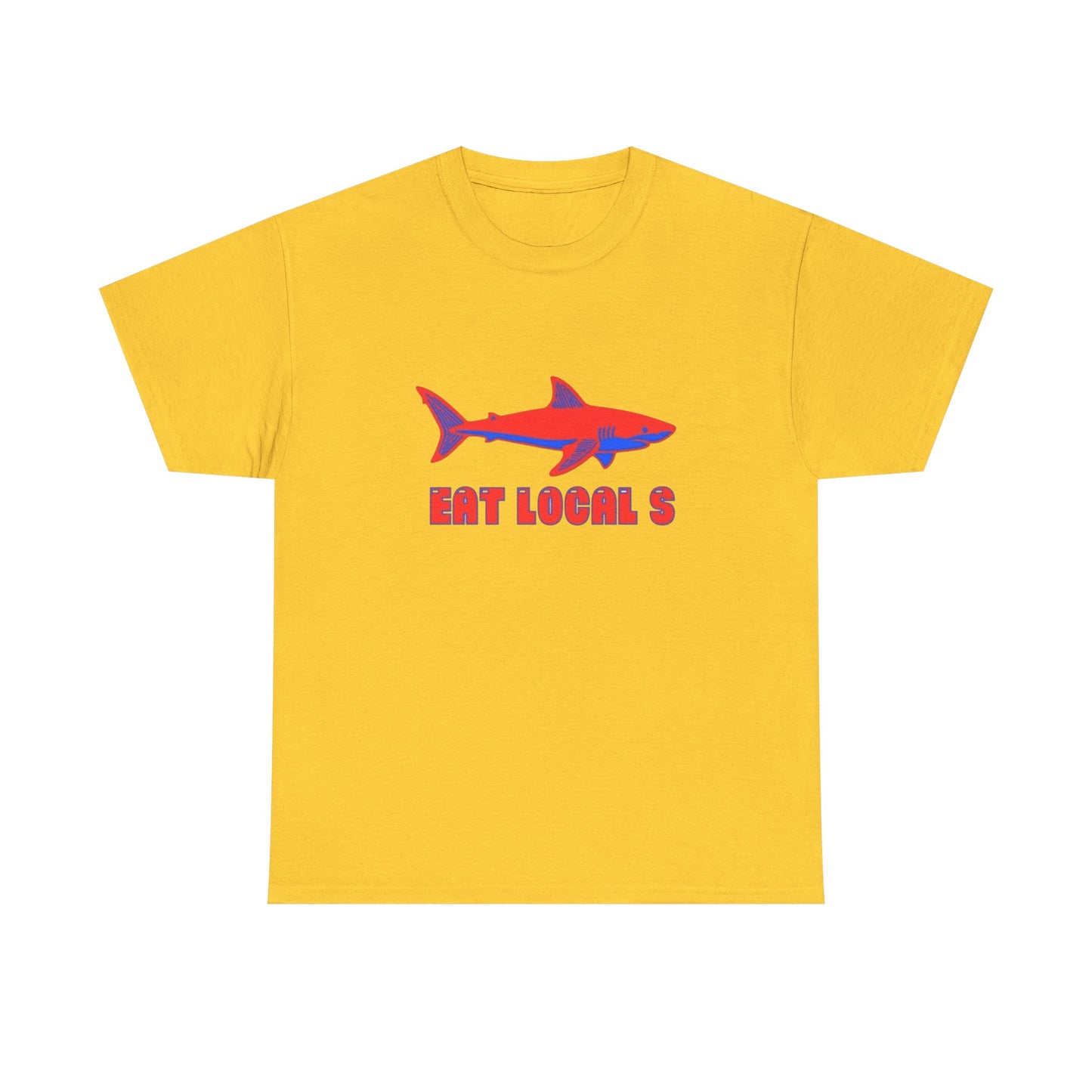 Eat Locals Funny Shark Graphic T Shirt Heavy Cotton Tee