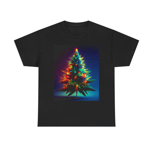 Weed Christmas Tree Graphic T Shirt Funny Holidays Unisex Heavy Cotton Tee