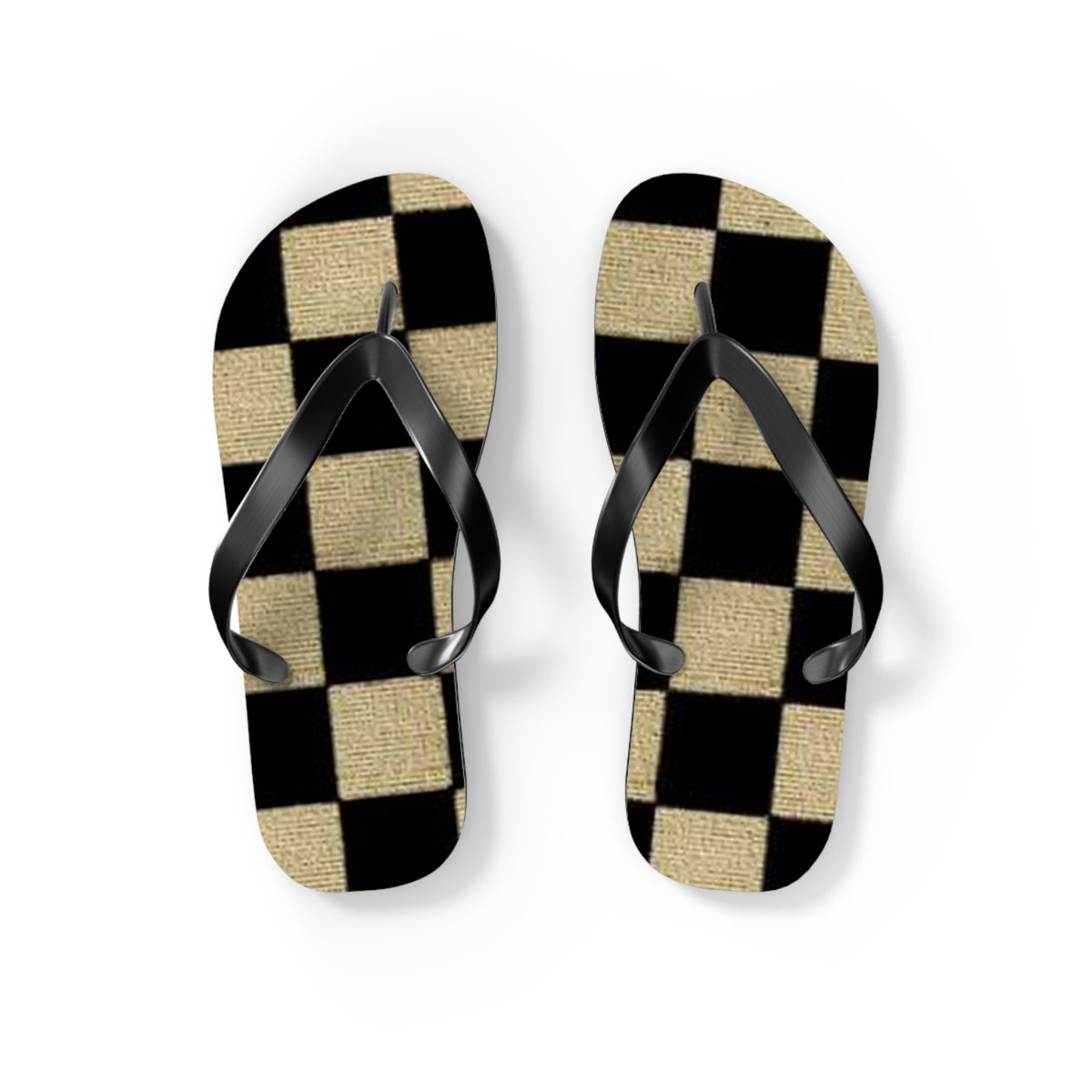 Black And Tan Checkered Beach Sandals, Slides for Summer, Flip Flops