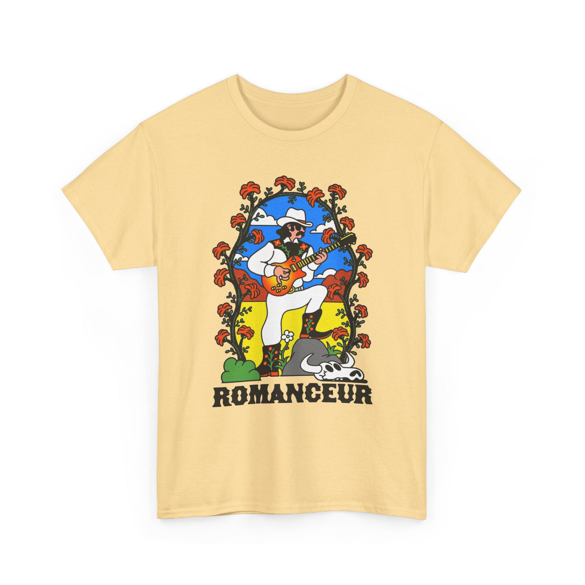 Romanceur Guitar Player Illustration T-Shirt Men's Graphic Tee