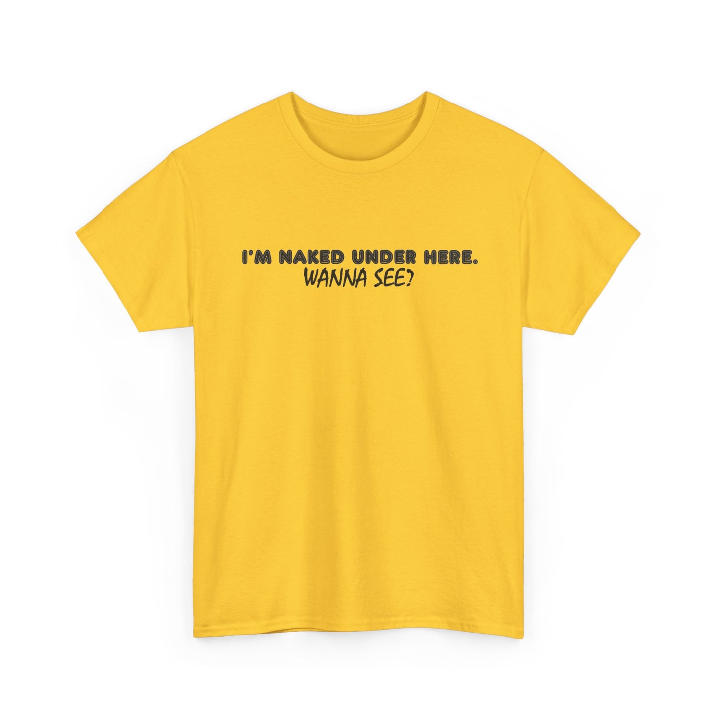 I'm Naked Under Here Wanna See Graphic T Shirt Funny Unisex Heavy Cotton Tee