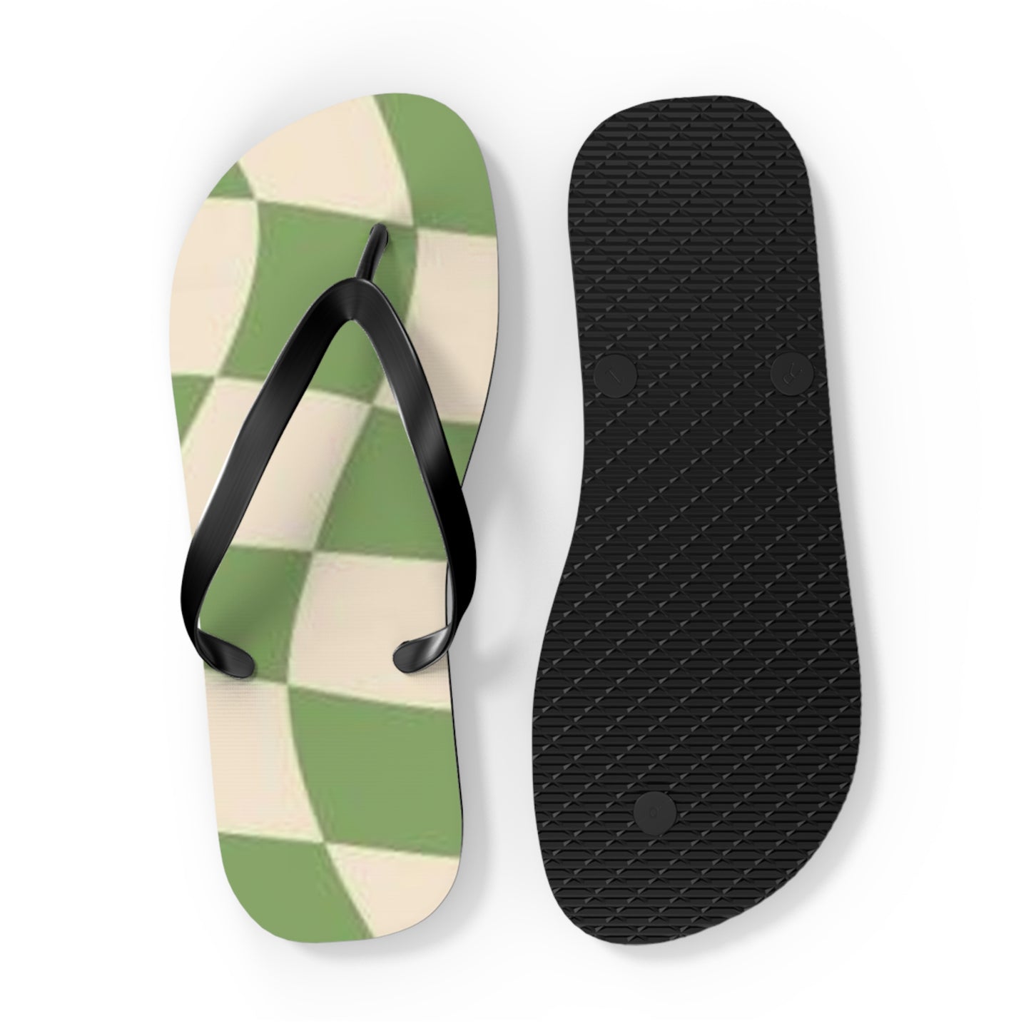 Checkered Wavy Green Sandals, Beach Shoes, Vacation Flip Flops, Pool Slides