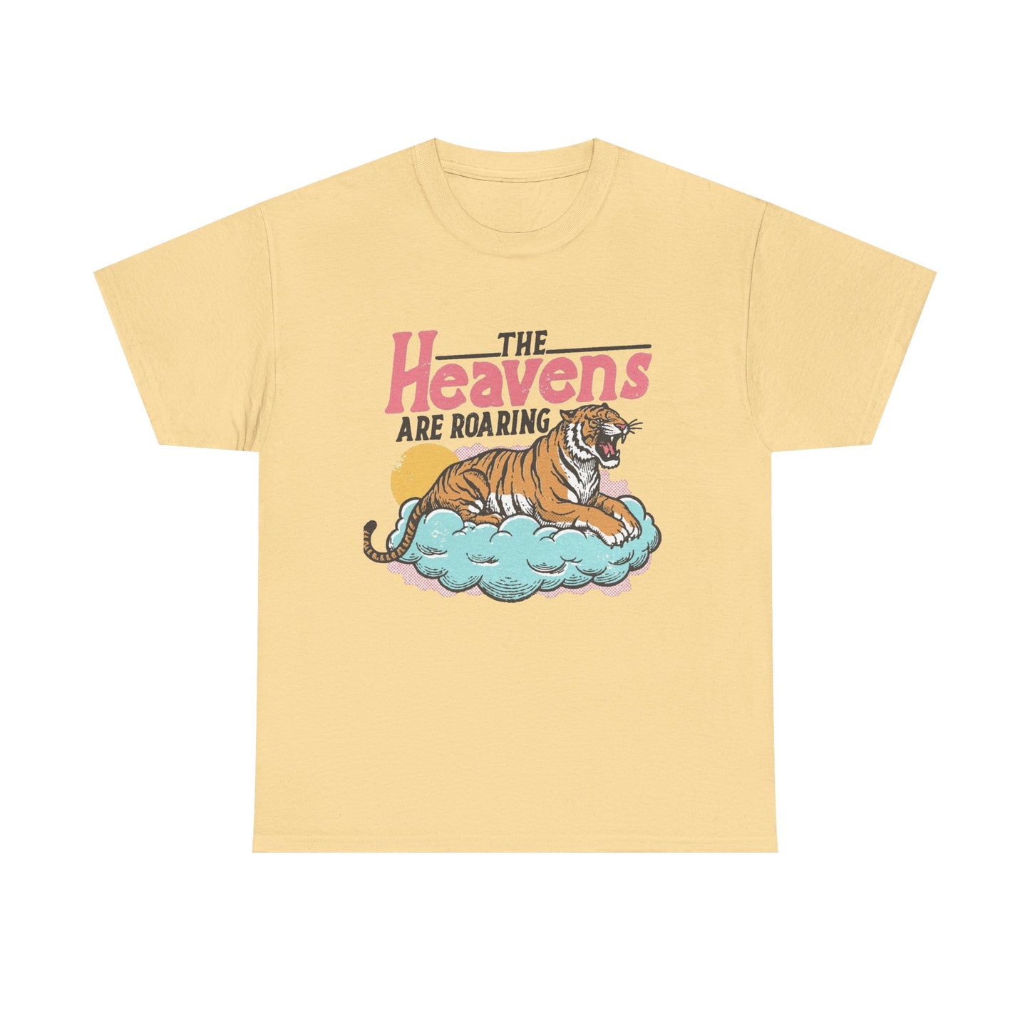 The Heavens Are Roaring Tiger Retro Graphic T Shirt Regular Men's Heavy Cotton Tee