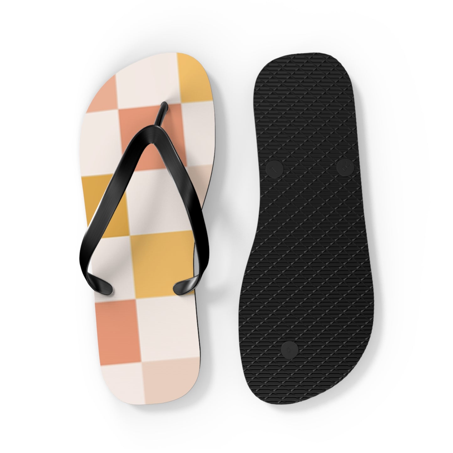 Peach Checkered Sandals, Beach Shoes, Vacation Flip Flops, Pool Slides