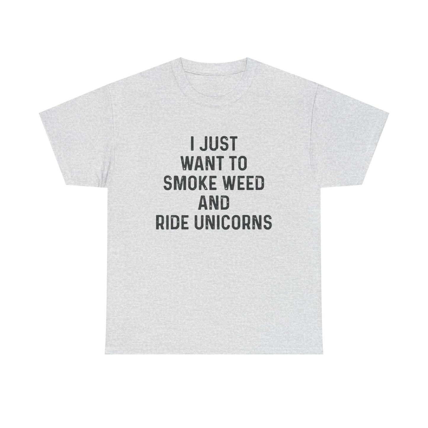 Smoke Weed And Ride Unicorns Funny T-Shirt Unisex Heavy Cotton Tee Gift New