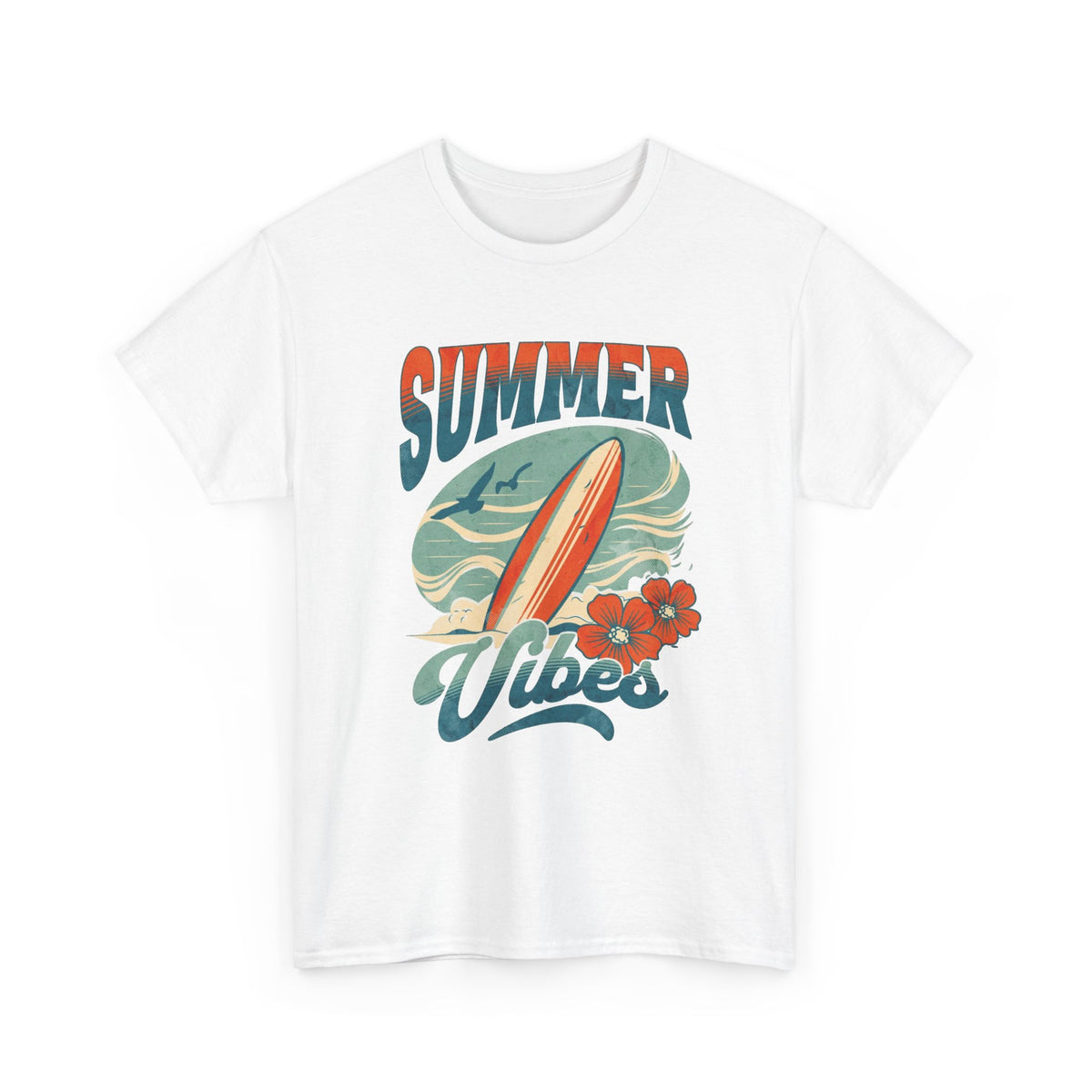 Summer Vibes Beach Surfing Graphic T Shirt Men's Heavy Cotton Tee