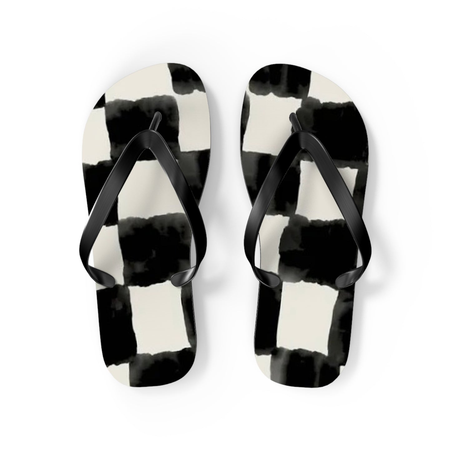 Checkered Black And White Sandals, Beach Shoes, Vacation Flip Flops, Pool Slides