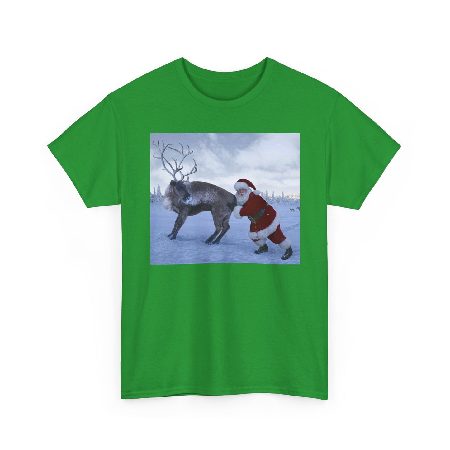 Santa's Reindeer Funny T Shirt Retro Christmas Unisex Heavy Cotton Tee