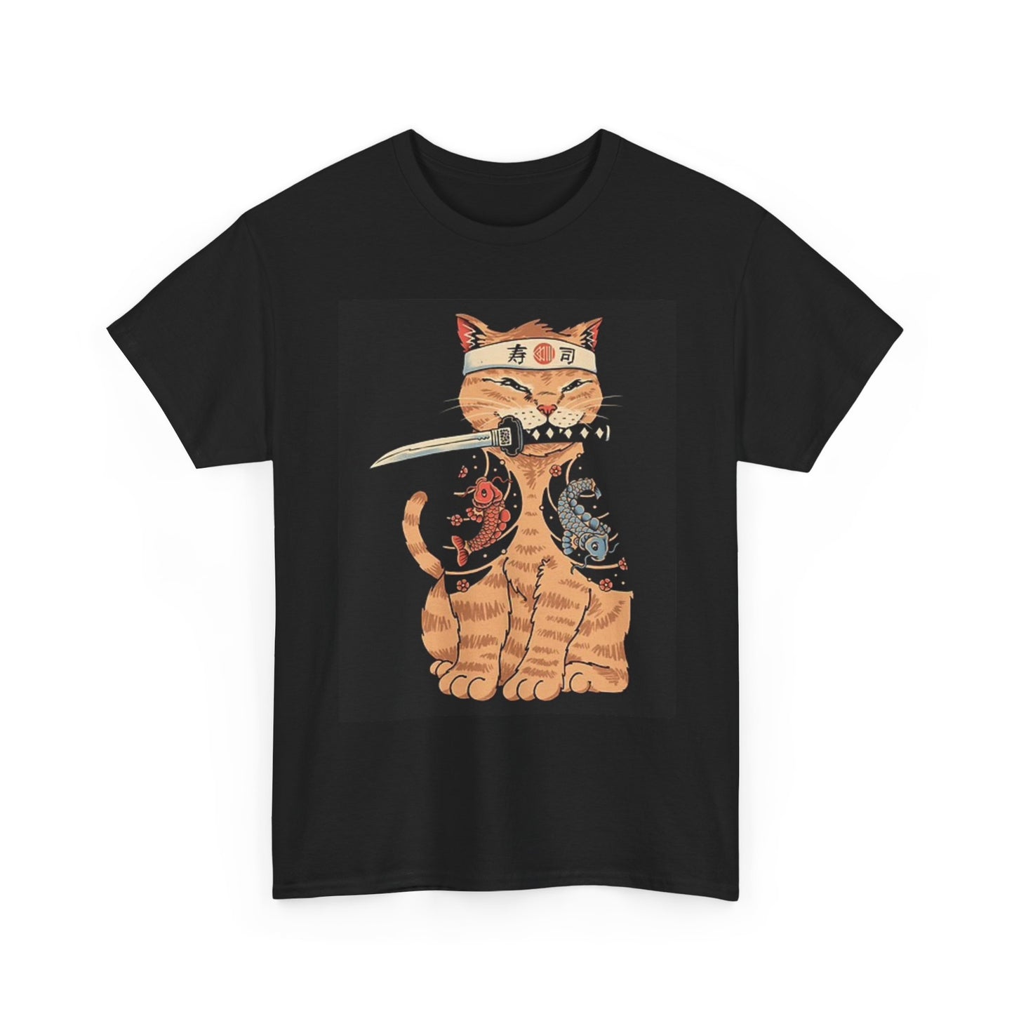Samurai Kitty Funny Graphic T Shirt Unisex Heavy Cotton Tee