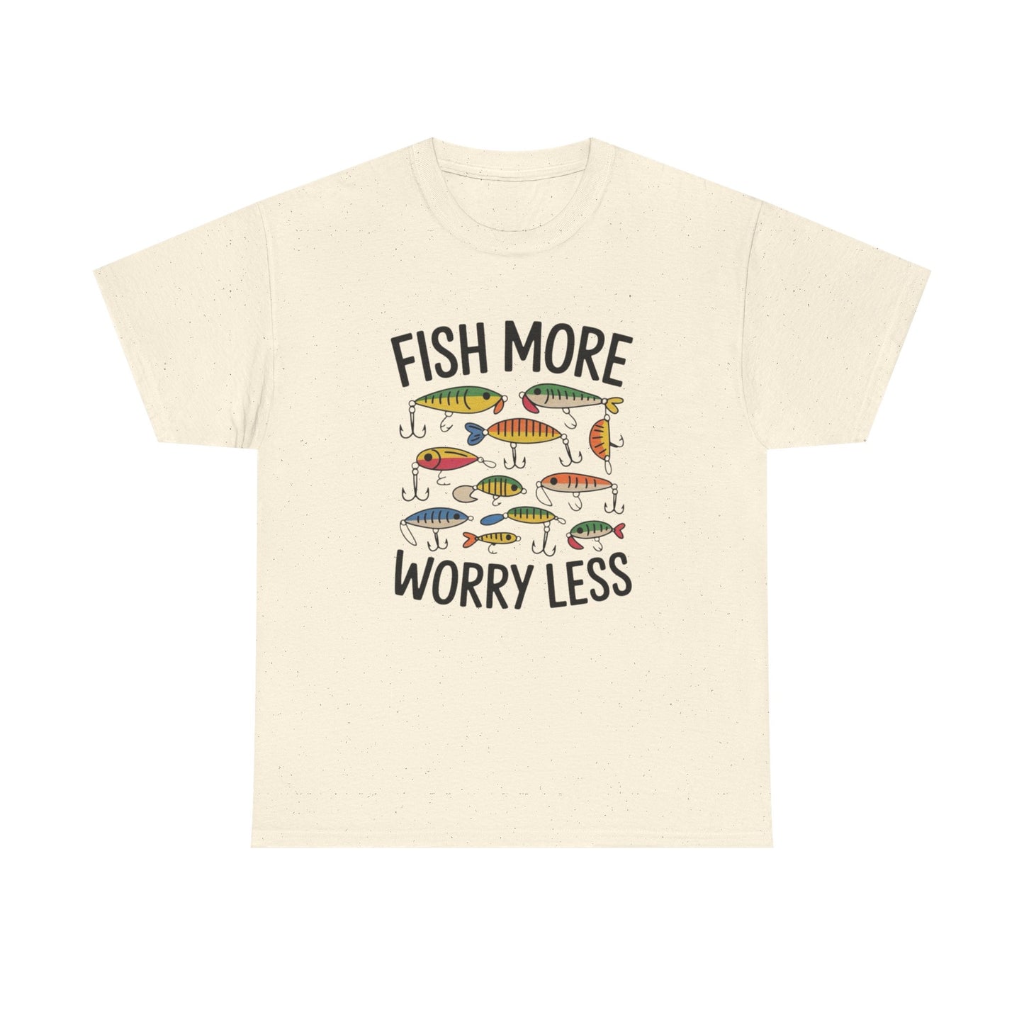 Fish More Worry Less Graphic T Shirt NEW Adult Unisex Heavy Cotton Tee
