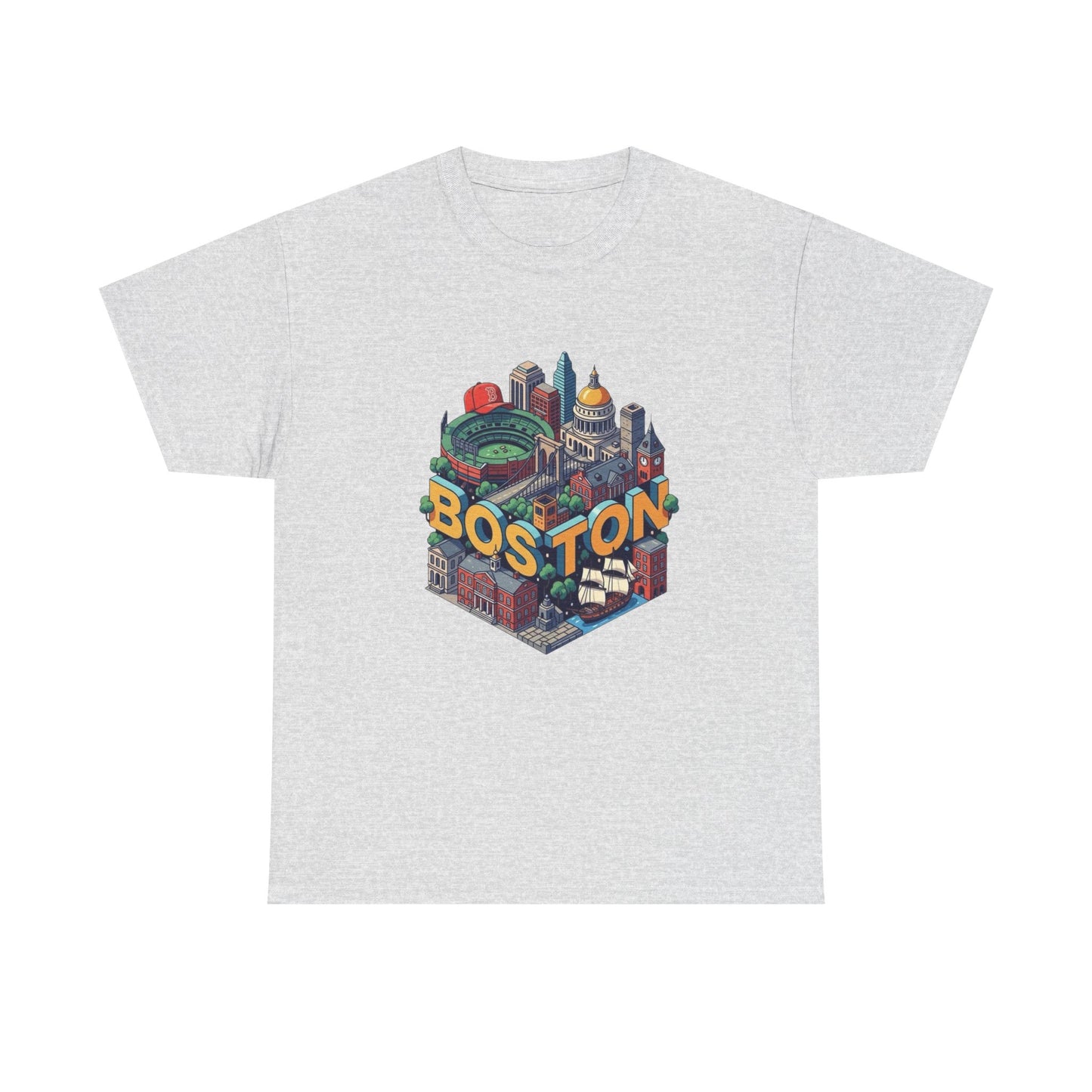 Boston Mass landmarks Retro Graphic T Shirt NEW GIFT Unisex Heavy Cotton Tee