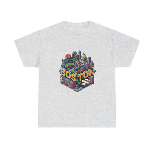 Boston Mass landmarks Retro Graphic T Shirt NEW GIFT Unisex Heavy Cotton Tee