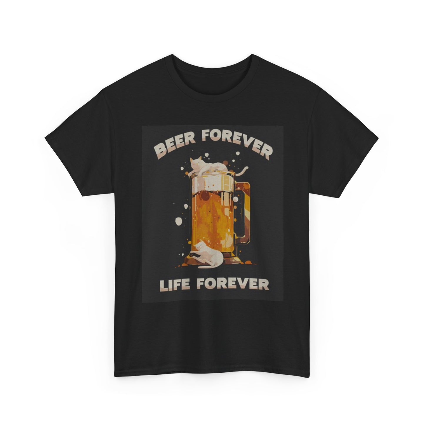 Beer Forever Live Forever T Shirt Funny Cat Beers Graphic Unisex Heavy Cotton