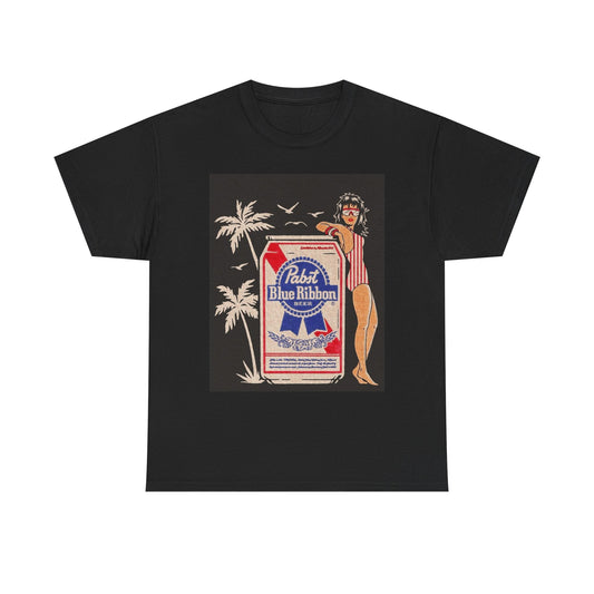 Pabst Blue Ribbon Graphic T Shirt Vintage Bikini Unisex Heavy Cotton Tee