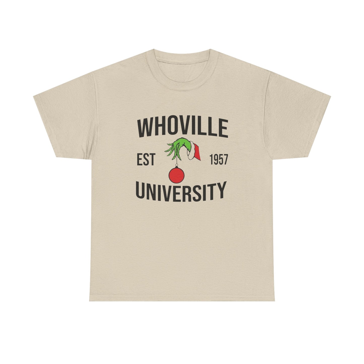 Whoville University Christmas Grinch Graphic T Shirt Unisex NEW Heavy Cotton Tee