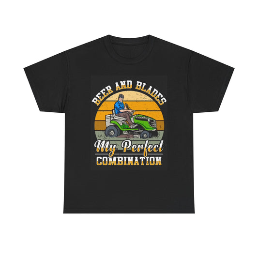 Beers And Blades T Shirt Funny Lawn Care Graphic DAD Unisex Heavy Cotton Tee
