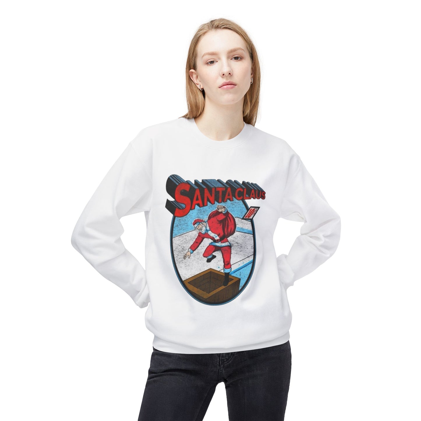 Santa Clause Cartoon Sweater NEW Unisex Fleece Crewneck Sweatshirt