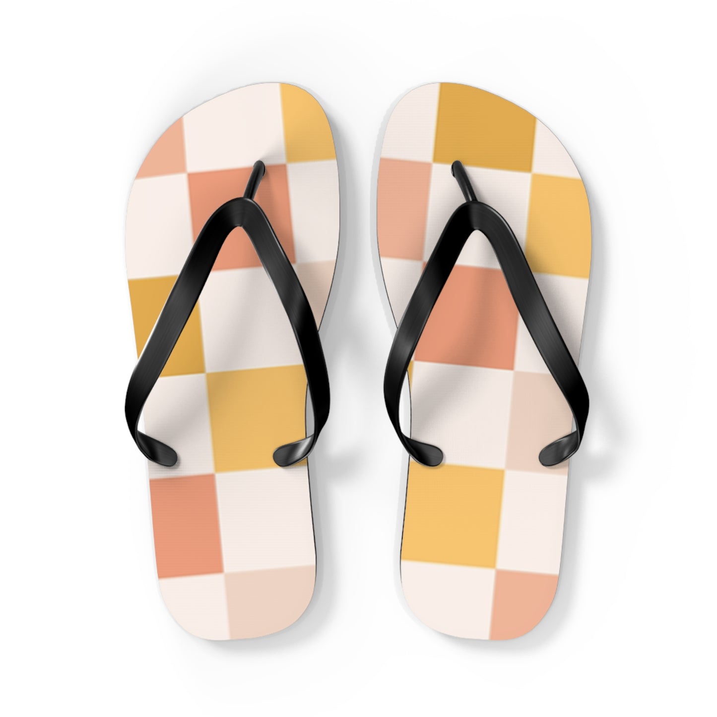 Peach Checkered Sandals, Beach Shoes, Vacation Flip Flops, Pool Slides