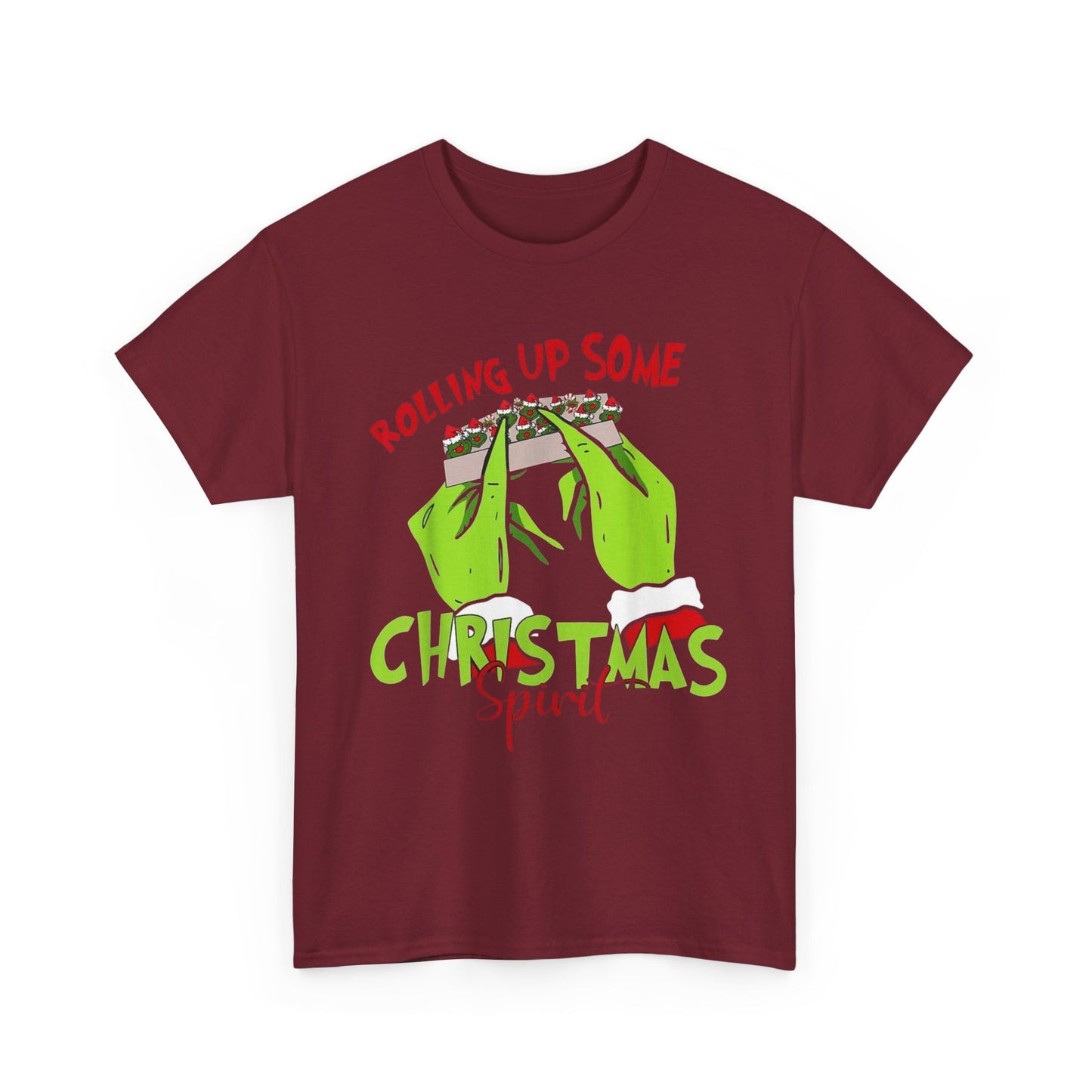 Rolling Up Some Christmas Spirit Funny Graphic T Shirt Unisex Heavy Cotton Tee