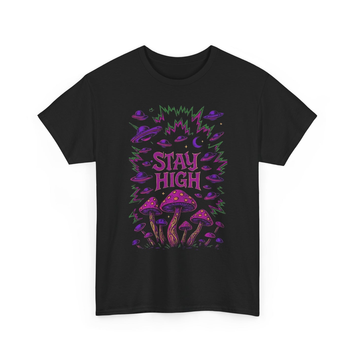 Stay High Trippy Mushrooms Graphic T Shirt Unisex Heavy Cotton Tee