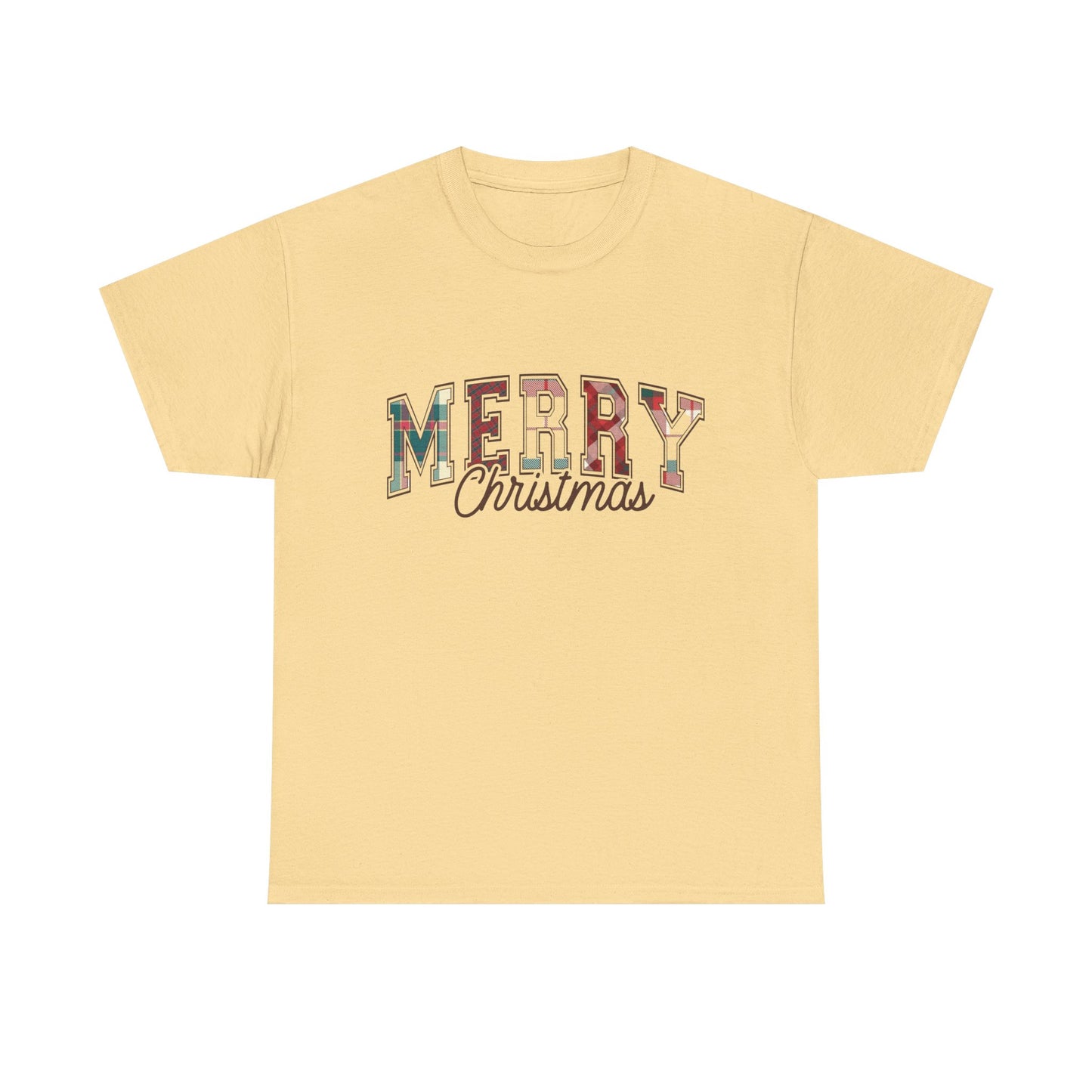 Merry Christmas Plaid Graphic T Shirt NEW Unisex Heavy Cotton Tee