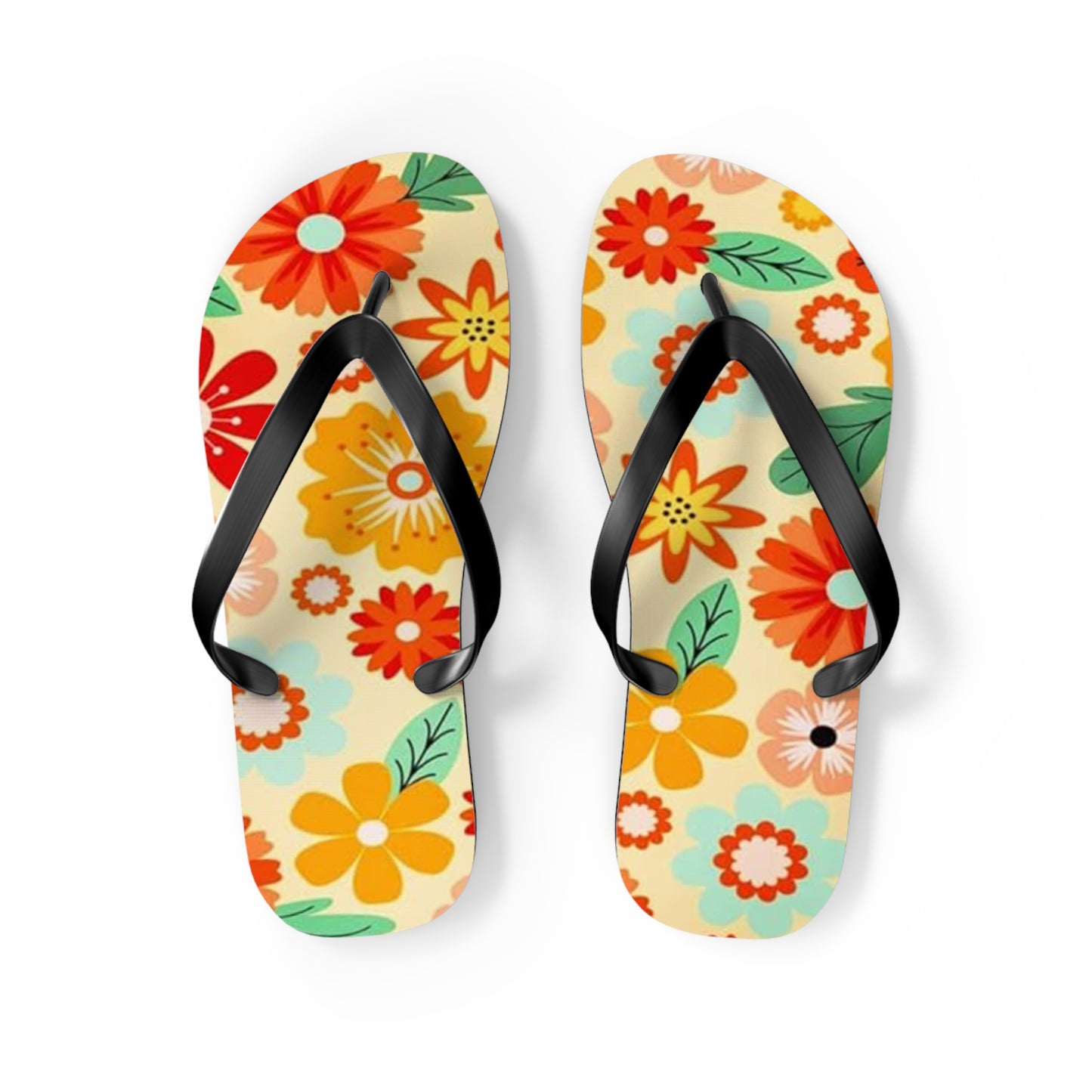 Waves And Sun Sandals Tropical Flowers Summer Flip Flops Slides BRAND NEW