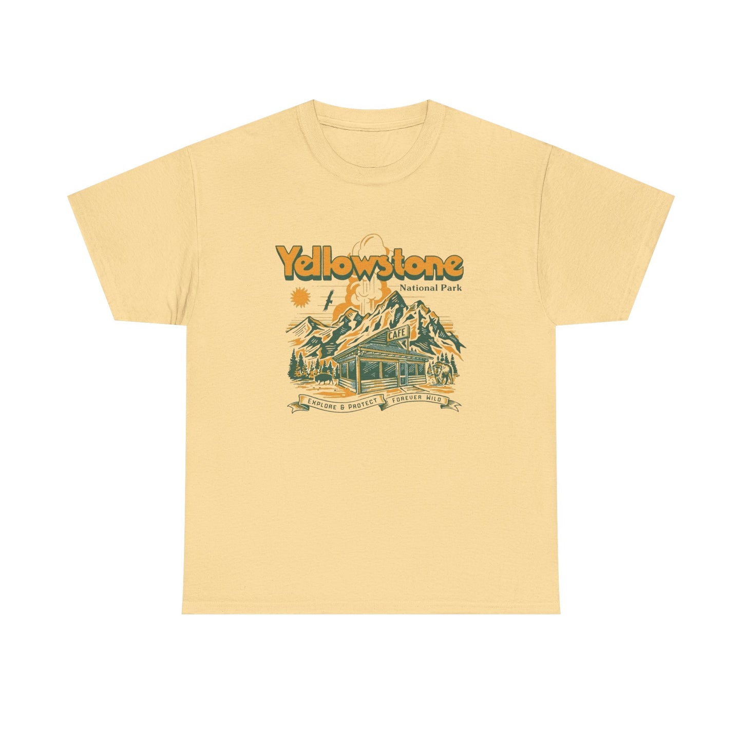 Yellowstone National Park Retro Graphic T Shirt Unisex Heavy Cotton Tee
