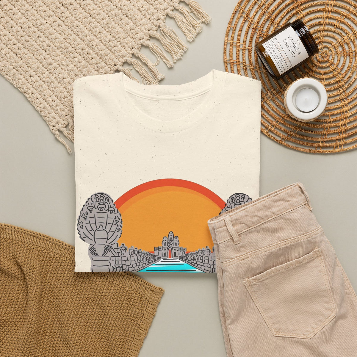 Cambodia Angkor Wat Sunset T-Shirt Men's Graphic Tee Retro
