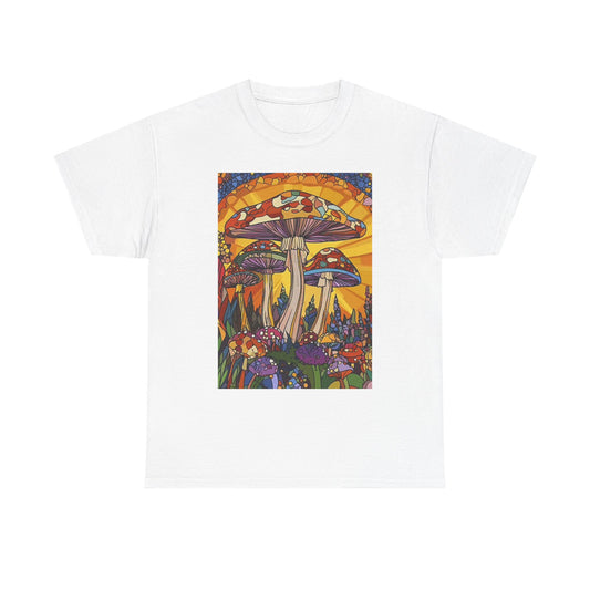 Weed Mushrooms Vibes Groovy T Shirt Retro Unisex Heavy Cotton Tee