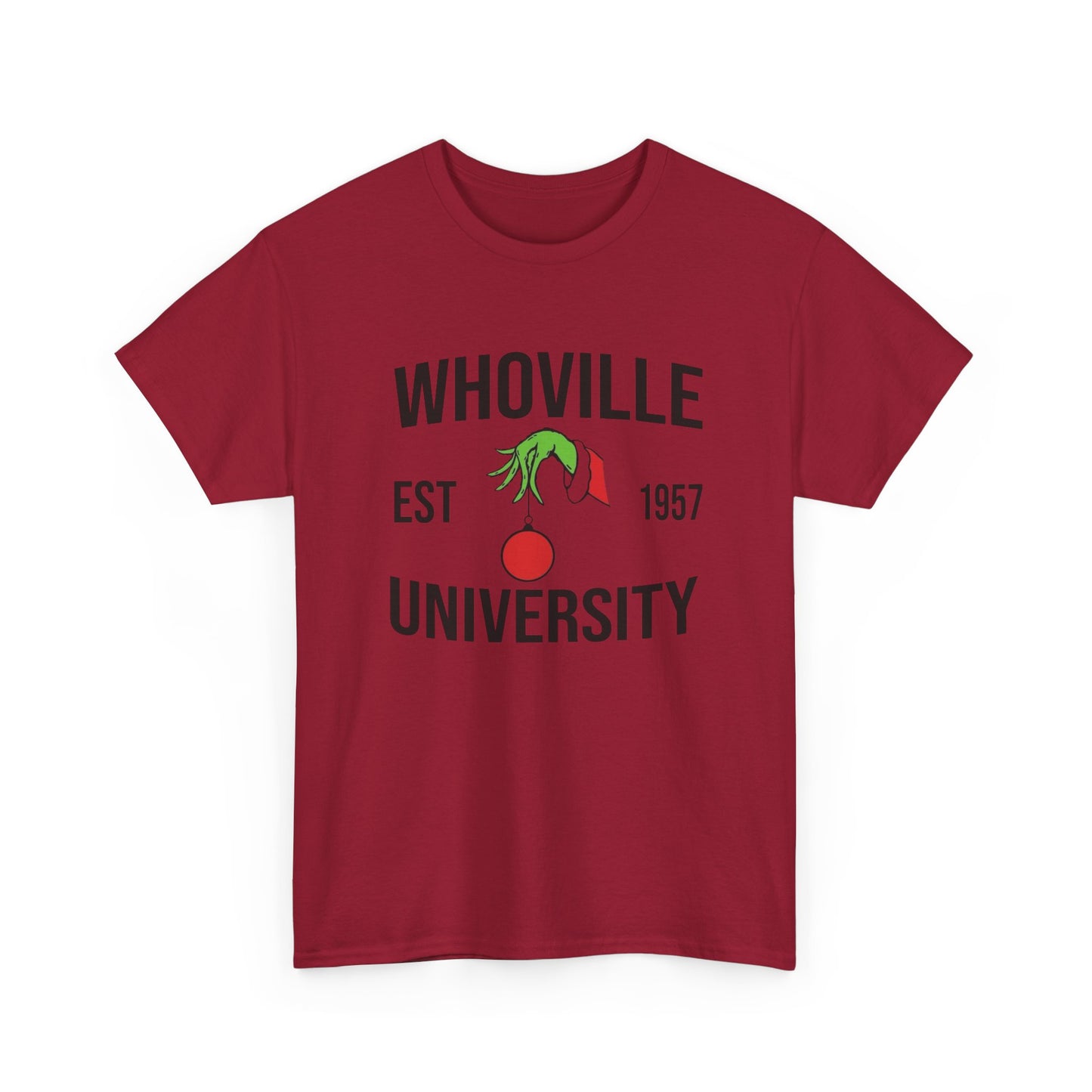 Whoville University Christmas Grinch Graphic T Shirt Unisex NEW Heavy Cotton Tee