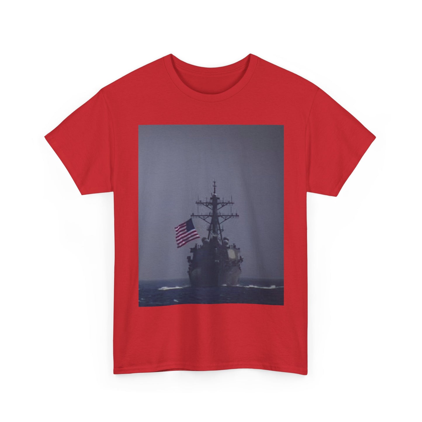 Navy Warship T shirt American Flag Military Battleship USA Unisex Heavy Cotton