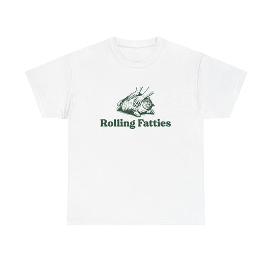 Rolling Fatties Funny Cat Graphic T Shirt Unisex Heavy Cotton Tee BRAND NEW