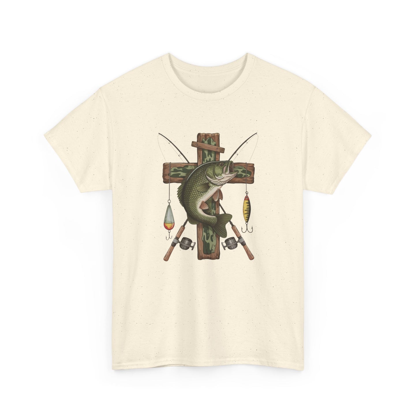Fishing Cross Graphic T Shirt Unisex Heavy Cotton Tee