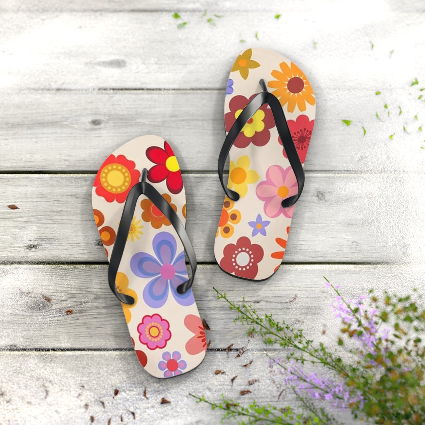 Waves And Sun Sandals Groovy Summer Flip Flops Slides BRAND NEW