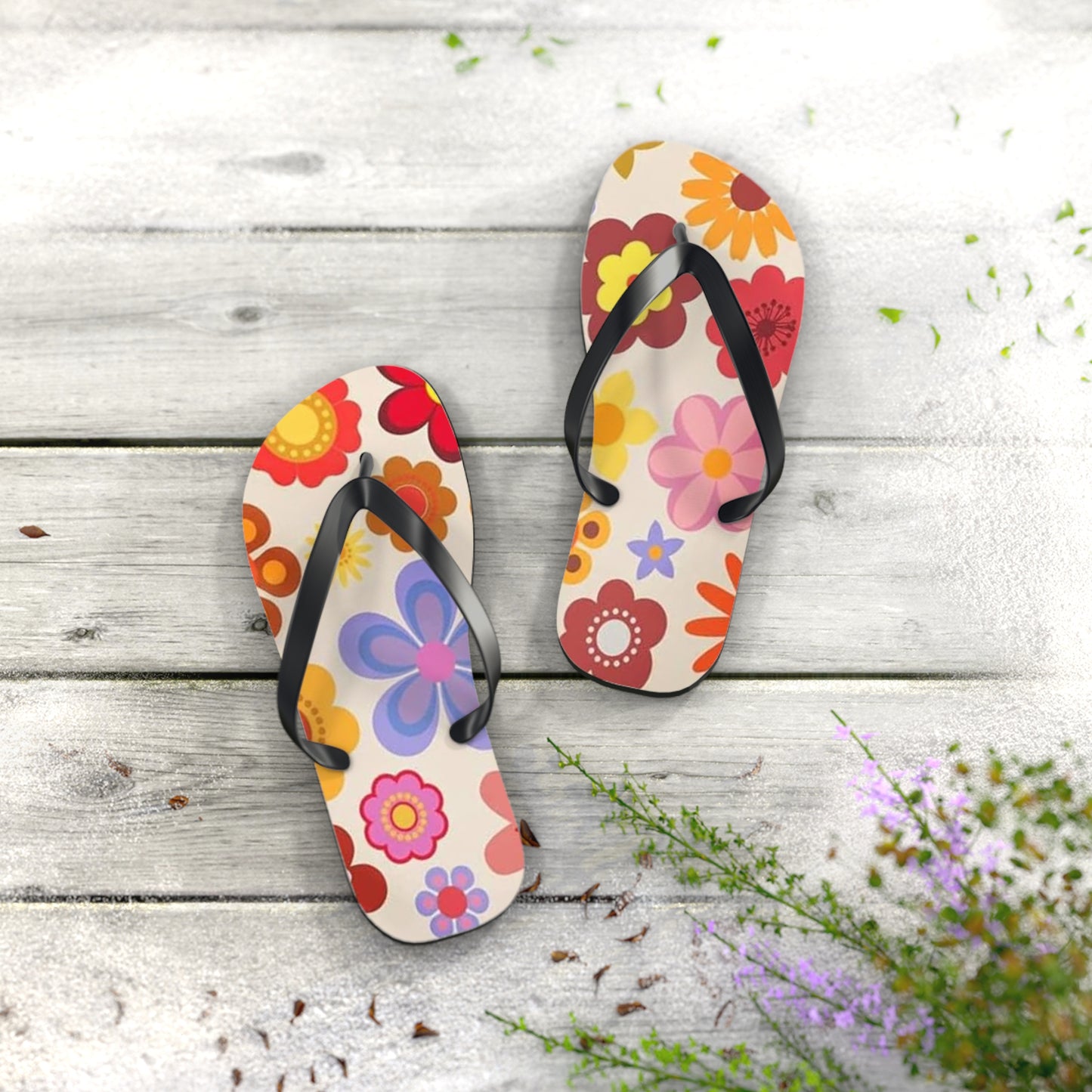 Waves And Sun Sandals Groovy Summer Flip Flops Slides BRAND NEW
