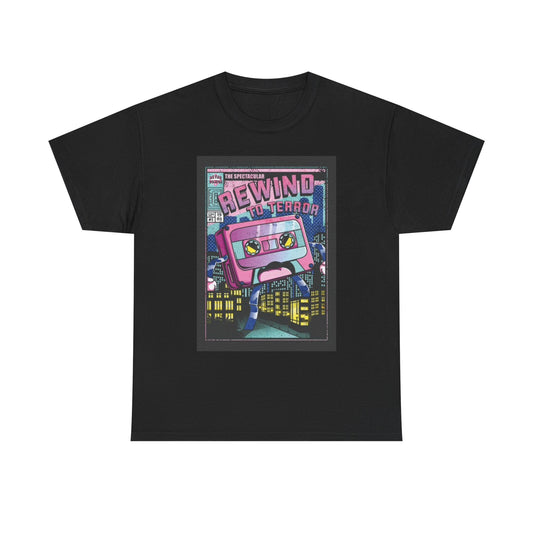 Rewind To Terror Shirt Funny Cassette Tape Art Poster Unisex Heavy Cotton Tee