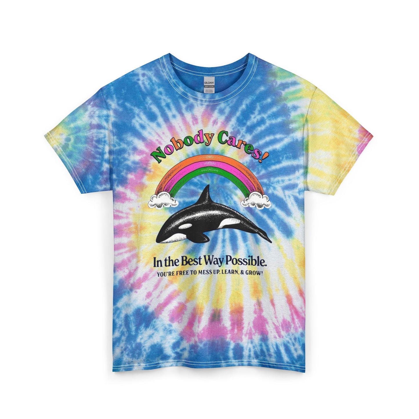 Nobody Cares Graphic T Shirt Funny Whales Rainbow Unisex Tie Dye Cotton Tee