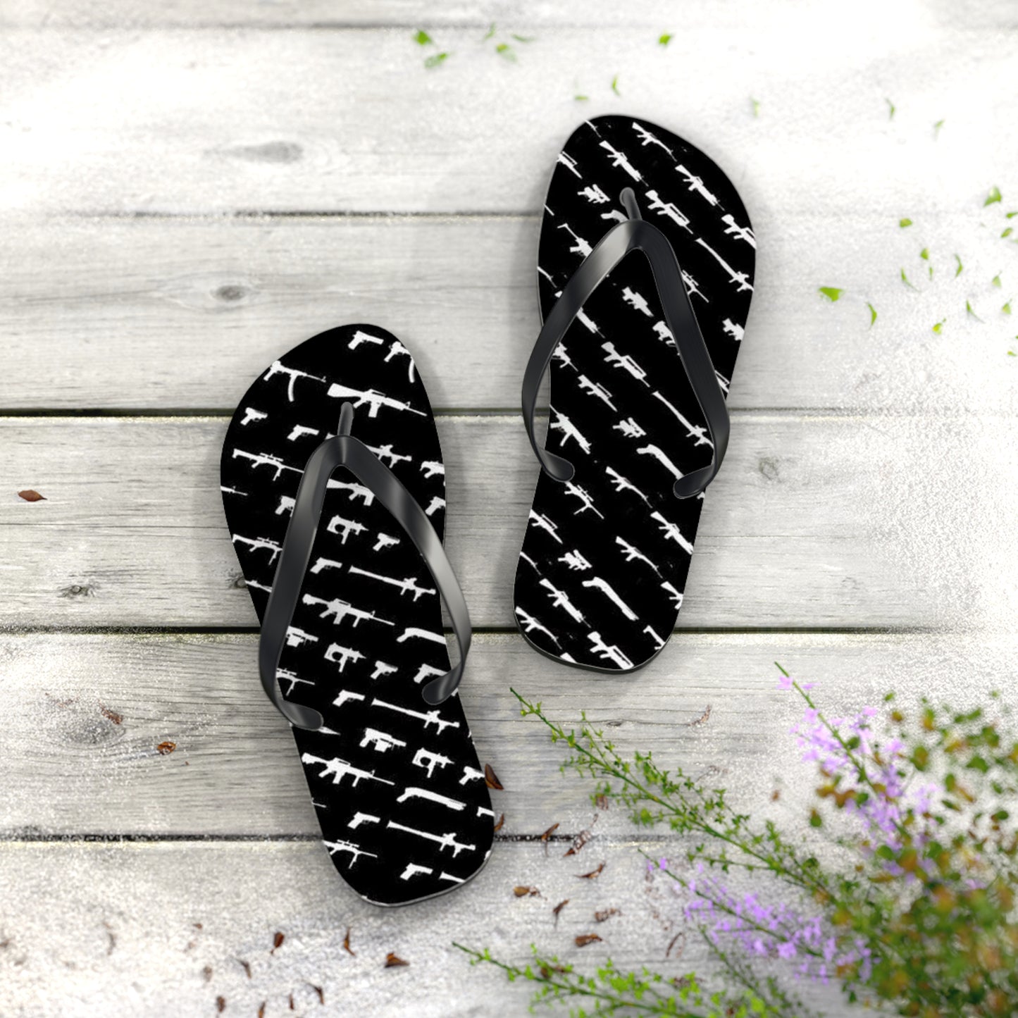 WAVES And SUN Co Sandals Gun Graphic - Flip Flops -Slides Summer Beach BRAND NEW