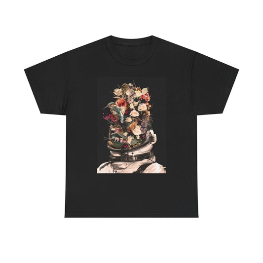 Flower Power Astronaut Graphic T Shirt Vintage Art Unisex Heavy Cotton Tee