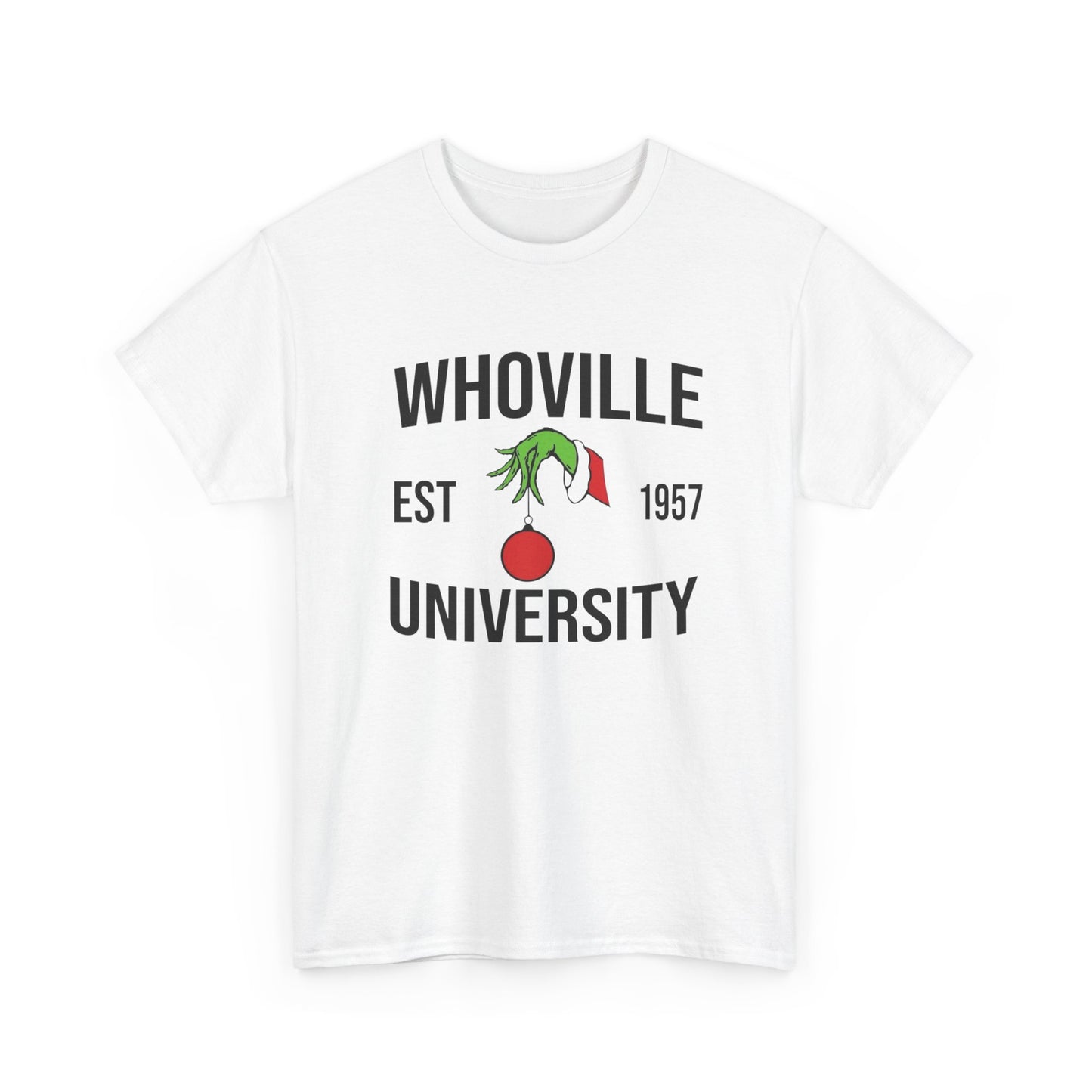 Whoville University Christmas Grinch Graphic T Shirt Unisex NEW Heavy Cotton Tee