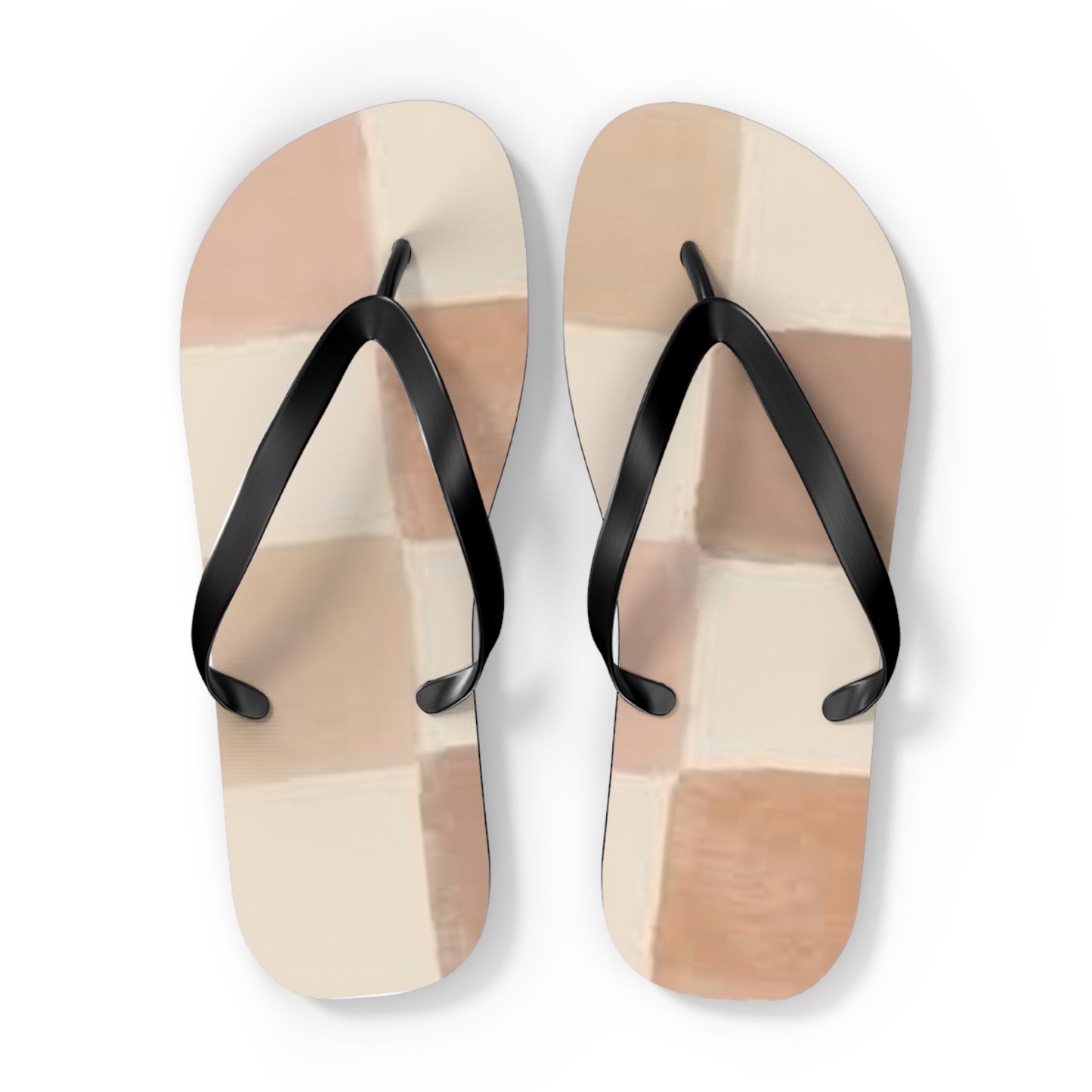 Tan Checkered Sandals, Beach Shoes, Vacation Flip Flops, Pool Slides