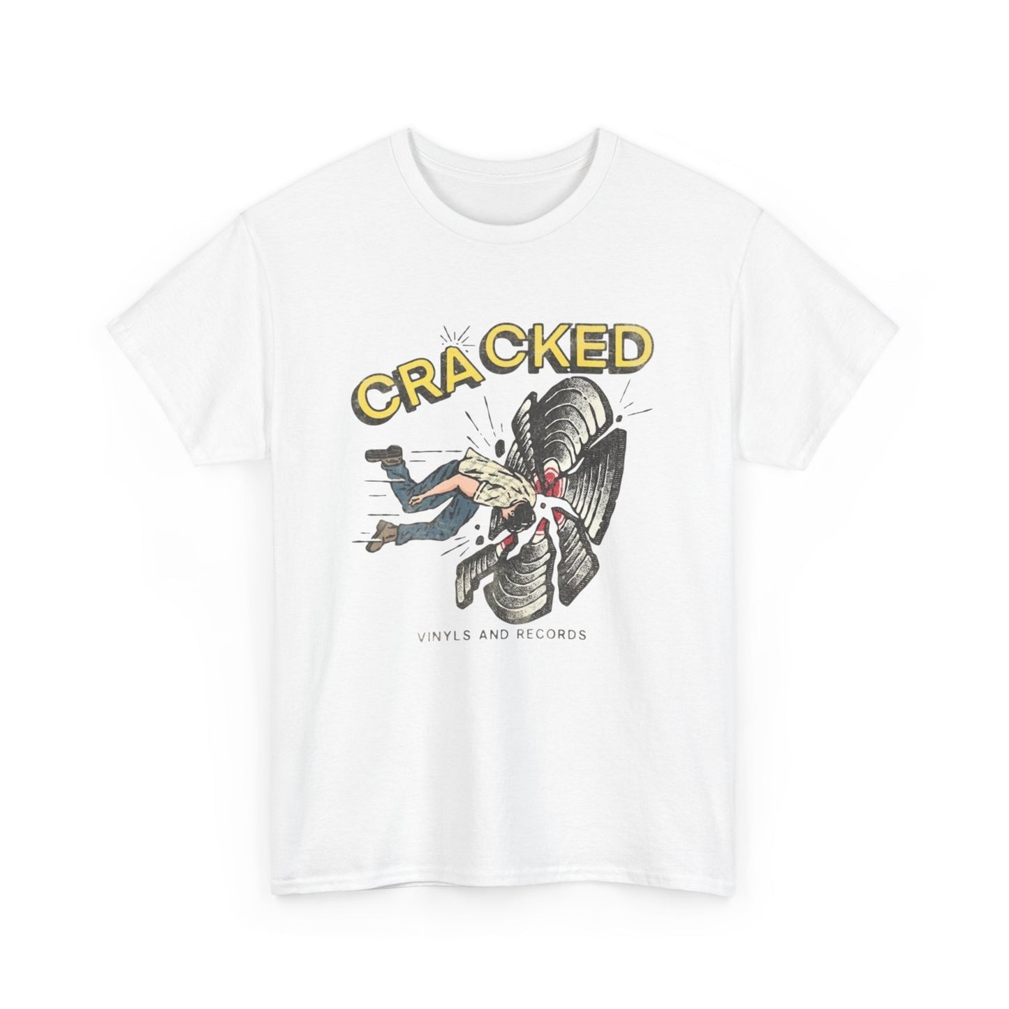 Cracked Vinyl Records Graphic T Shirt Unisex Heavy Cotton Tee New Gift