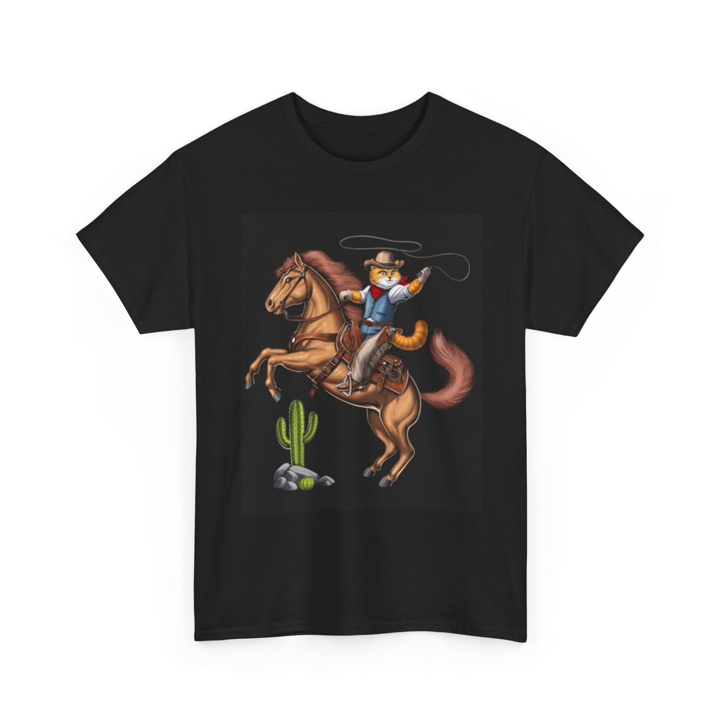 Cowboy Kitty Graphic T Shirt Funny Unisex Heavy Cotton Tee