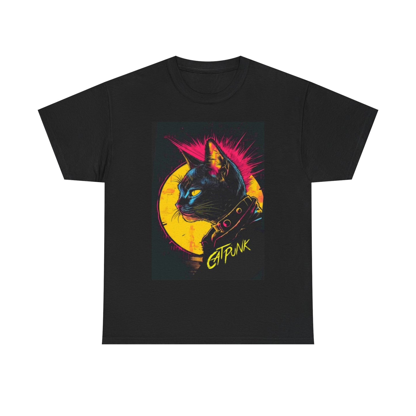 Catpunk Shirt Funny Rocker Kitten Neon Graphic Unisex Heavy Cotton Tee